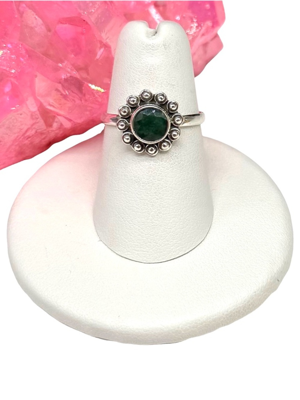 Emerald Ring Size 6 Solid 925 Sterling Silver Flower Shaped Dainty